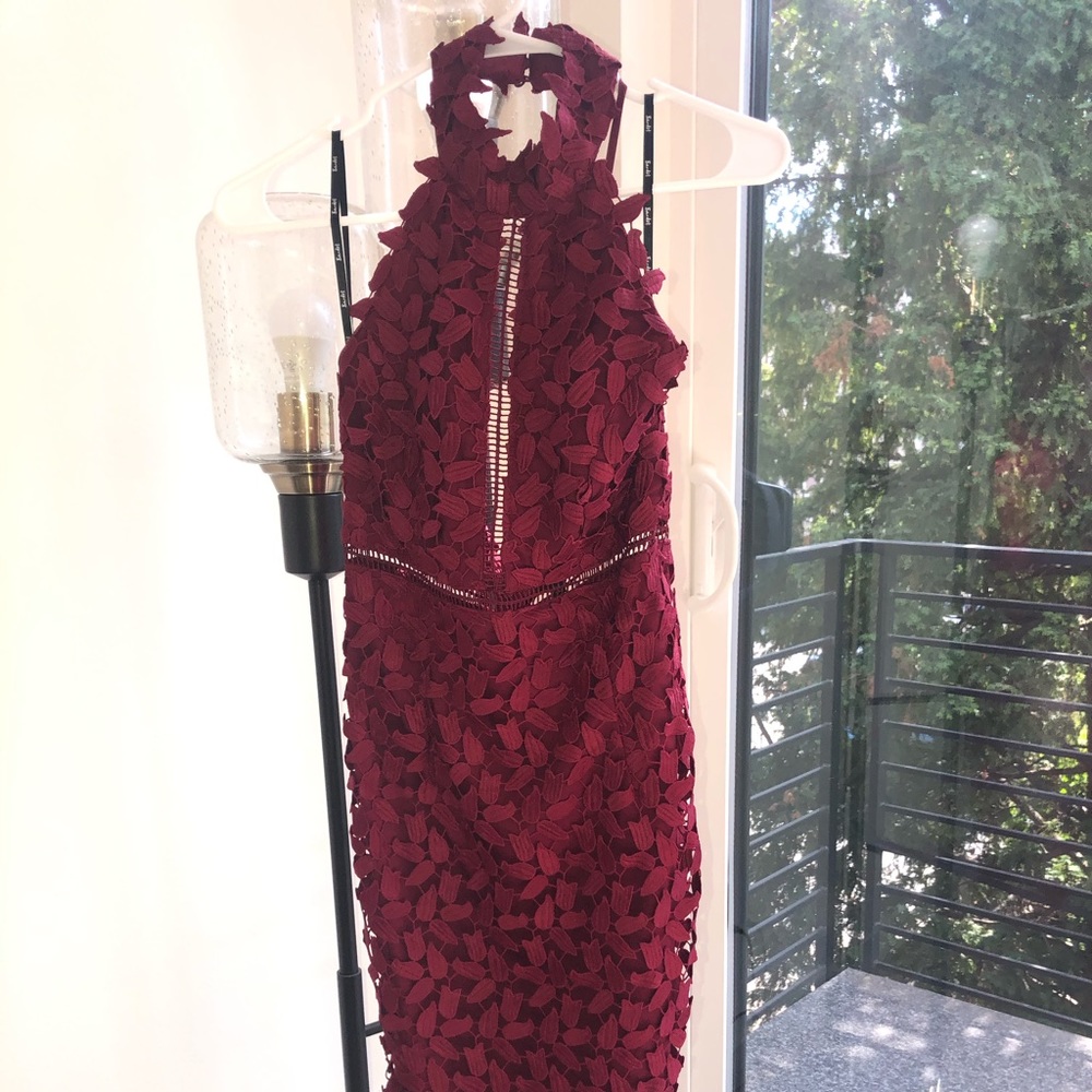 Bardot plum halter dress